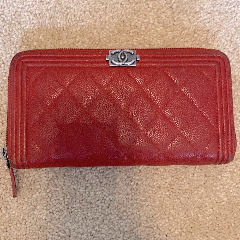 Red boy Chanel wallet full zip